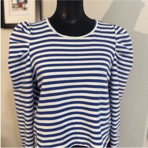 Rebecca Minkoff Women’s Blue and White Striped Long Puffy Sleeve Top L